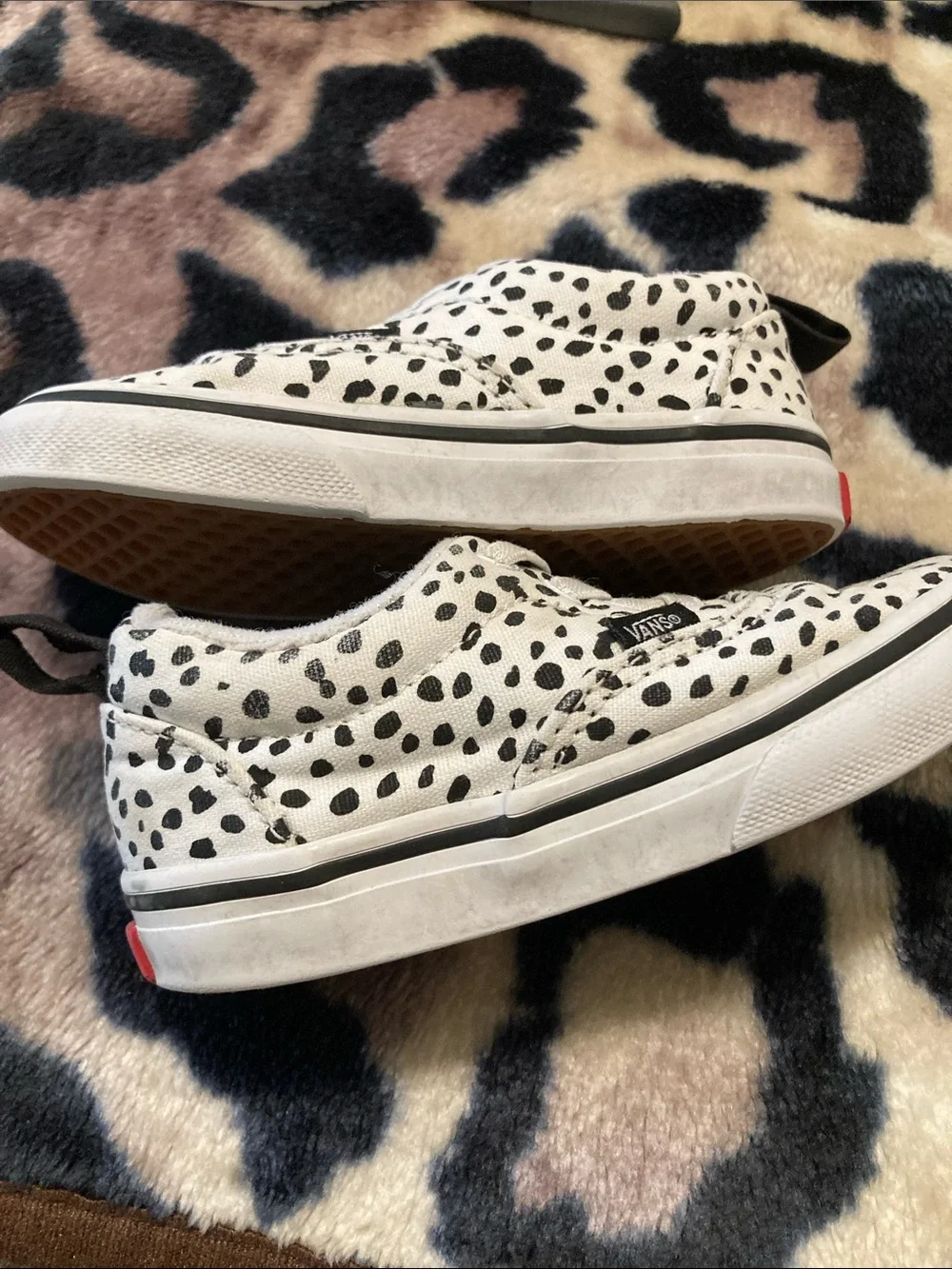 Vans Kids White Canvas Sneakers with Black Spot Print